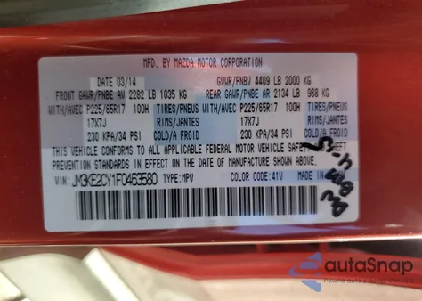 2015 Mazda Cx-5 Touring from USA, damaged, VIN JM3KE2CY1F0463580